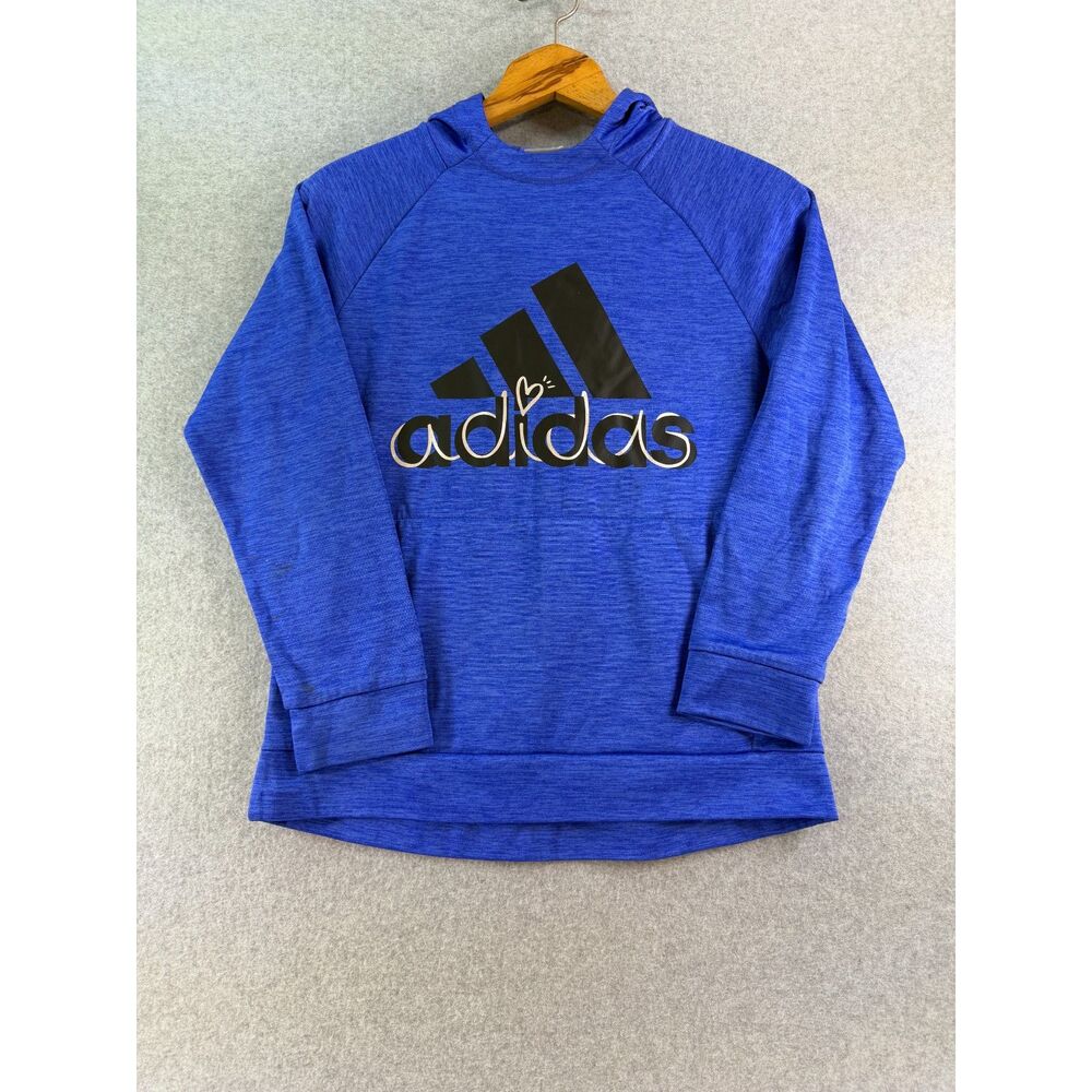 Adidas Girls XL 16 Blue Logo Pullover Athletic Hoodie Sweatshirt 3444